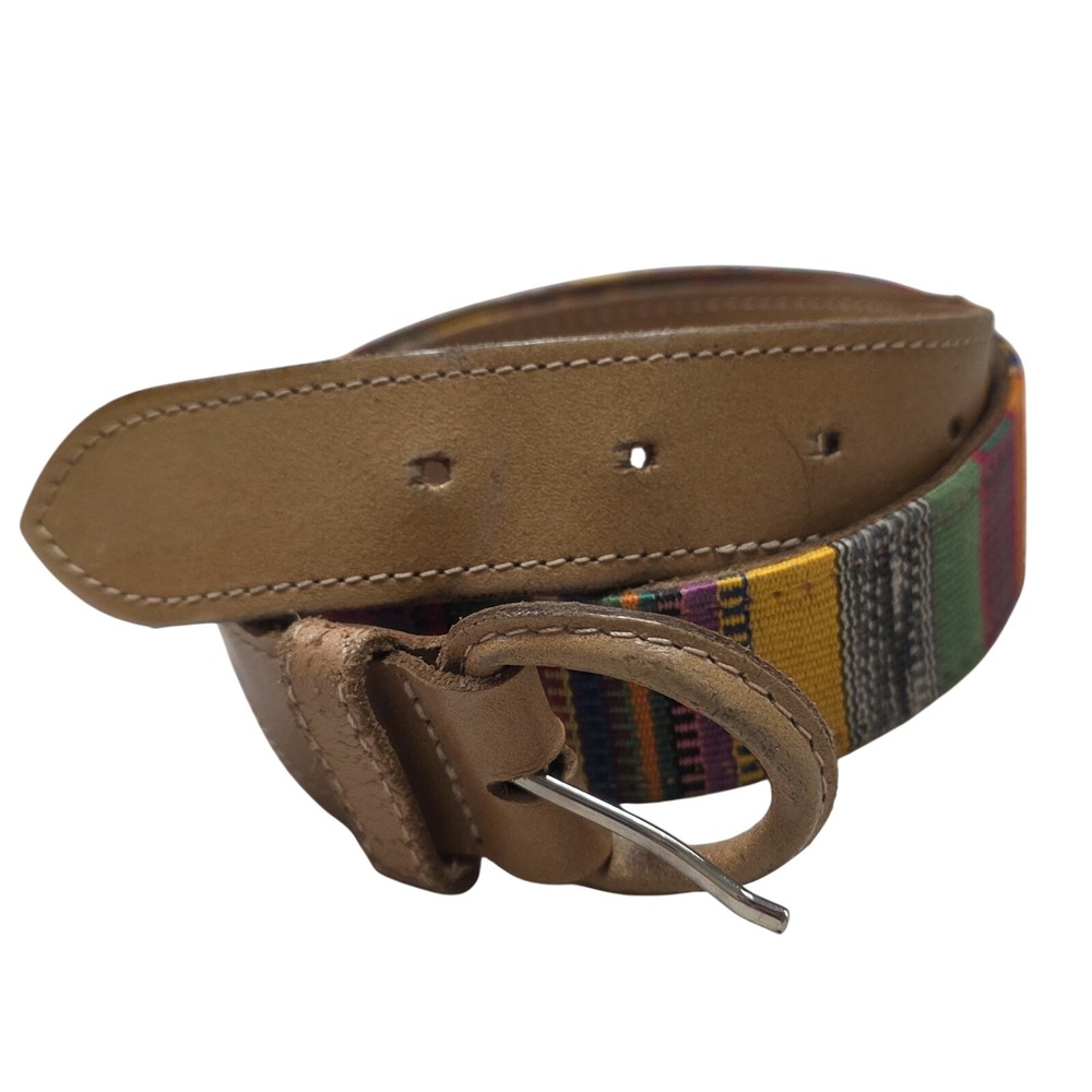 Vtg Colorful Guatemalan Belt Women S Hand Woven Embroidered Leather Boho Rainbow